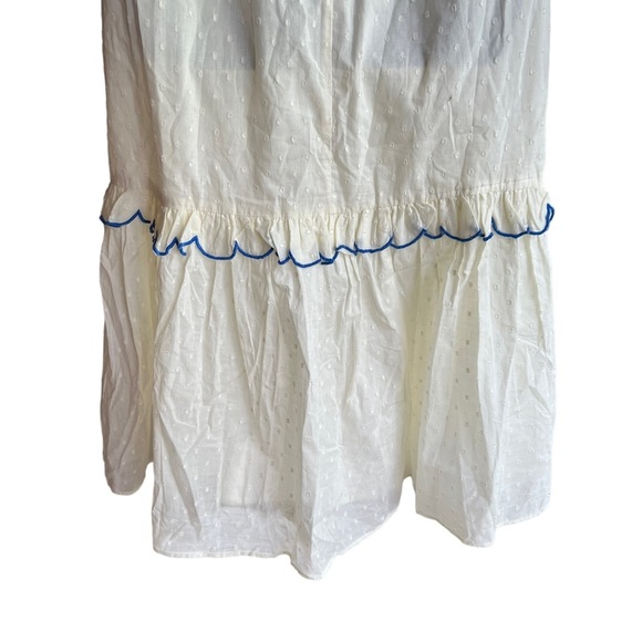 ✅Farm RIO Off-White Textured Puff Sleeve Midi Dress NWT S pleated front ruffle - Picture 7 of 10